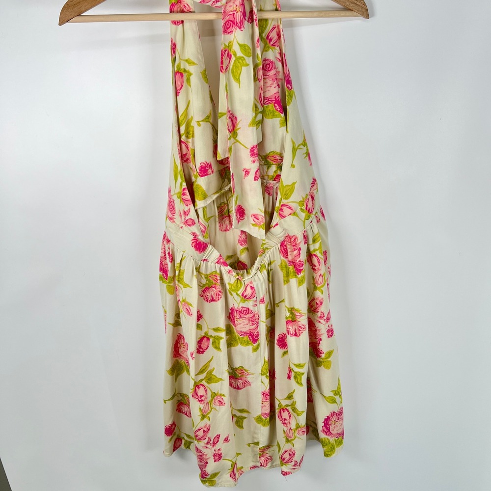 rue21 Womens Y2K Pink Rose Floral Halter Babydoll Tunic Top Cream Size Large - Picture 8 of 8